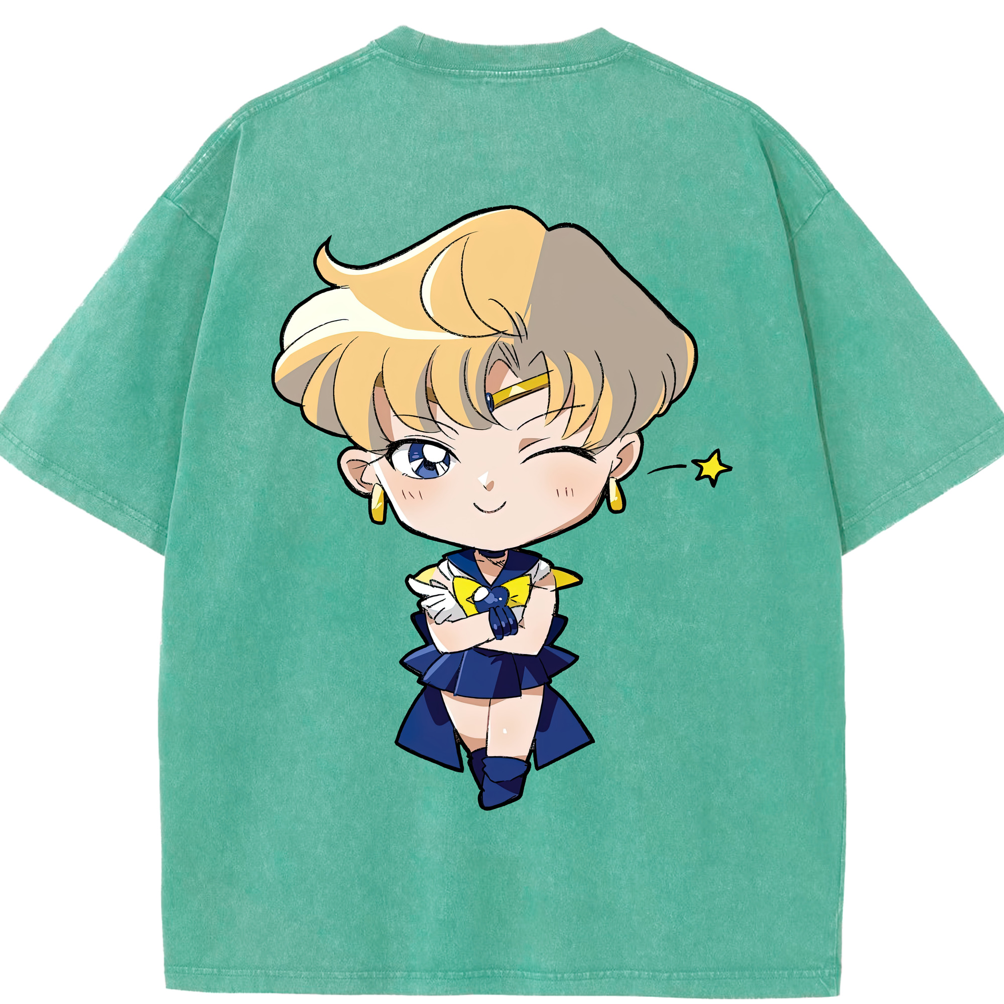 （画像用） 美少女戦士セーラームーン 天王はるか Sailor Moon Tenoh Haruka 綿100% ヴィンテージ風 半袖Tシャツ（背面プリント）